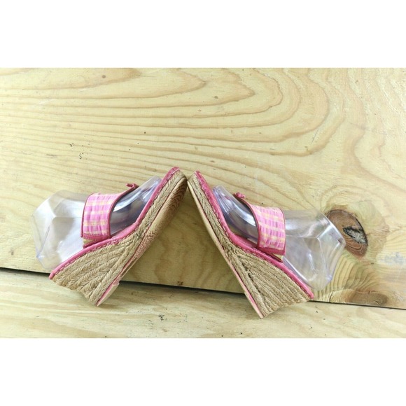 Born Shoes Womens Sandals Sz 8 Drilles Espadrilles Pink Check Print Wedge - Picture 4 of 10